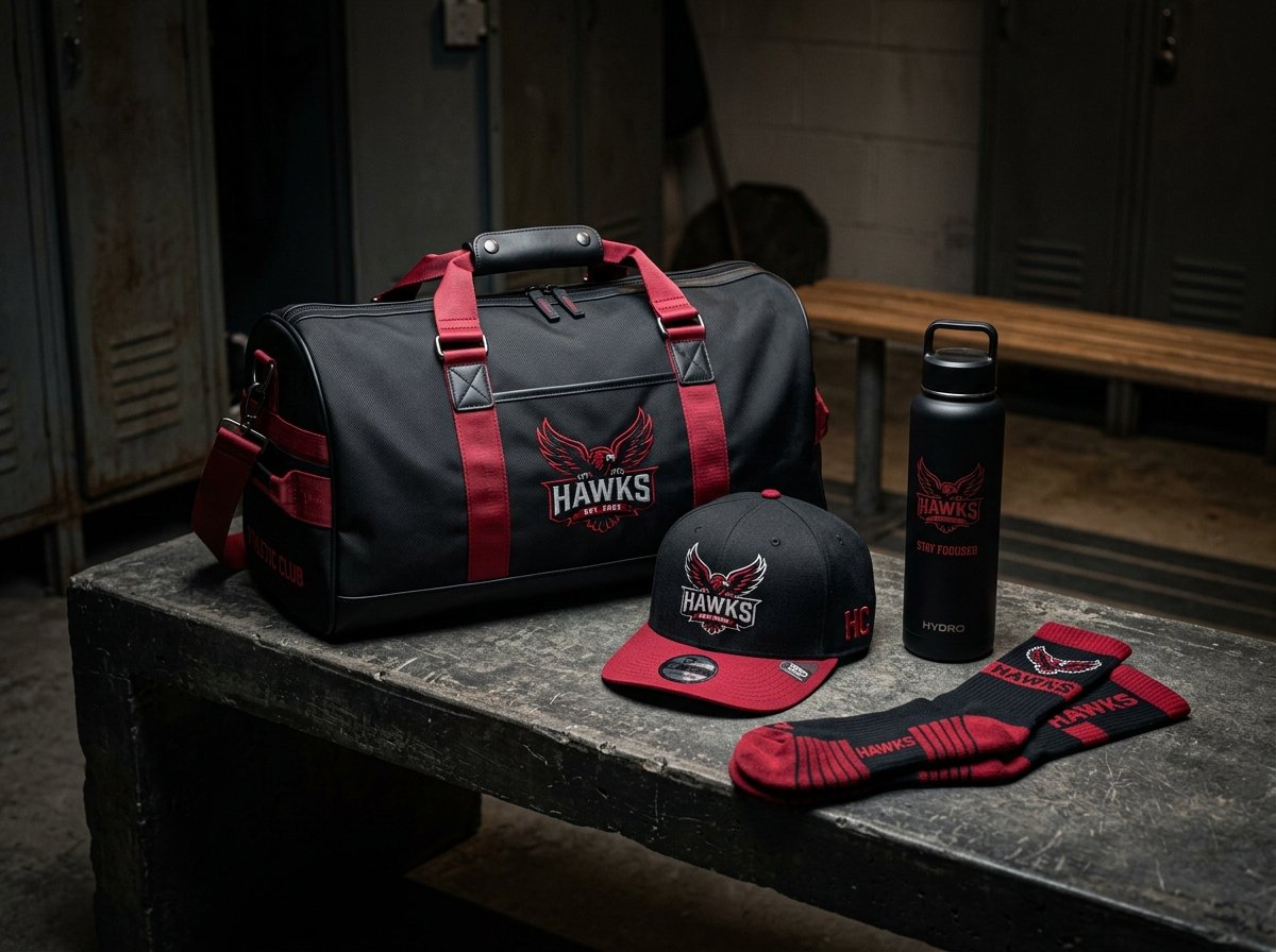 Custom Team Duffle Bag, Structured Snapback Cap, Water Bottle and Socks